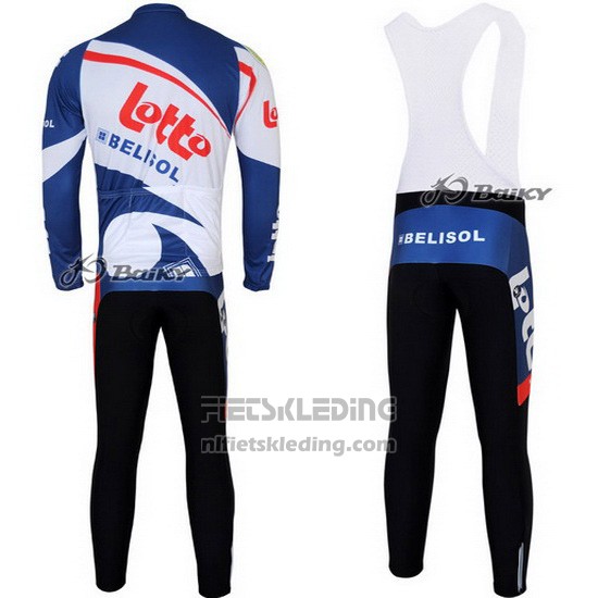 2012 Fietskleding Lotto Belisol Wit en Blauw Lange Mouwen en Koersbroek